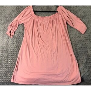 Kristin Nicole Pink Off Shoulder Tunic Top 2X Tie Sleeve Knit Boho Peach 0227